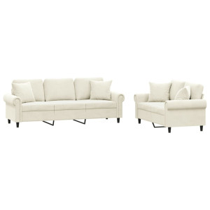 Conjunto de sofá de 2 peças em veludo creme com almofadas H