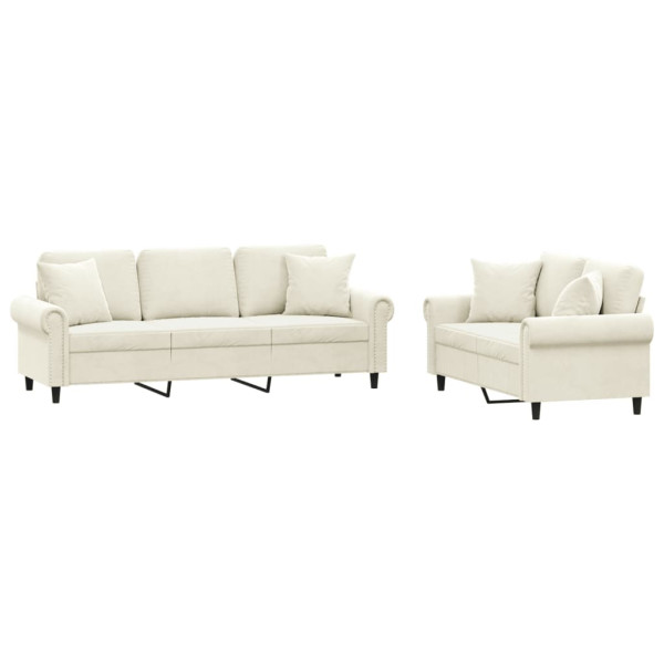 Conjunto de sofá de 2 peças em veludo creme com almofadas M 2