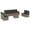Set de muebles de jardín 9 pzas y cojines ratán sintético gris 2