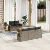 Set de muebles de jardín 6 pzas y cojines ratán sintético gris 1