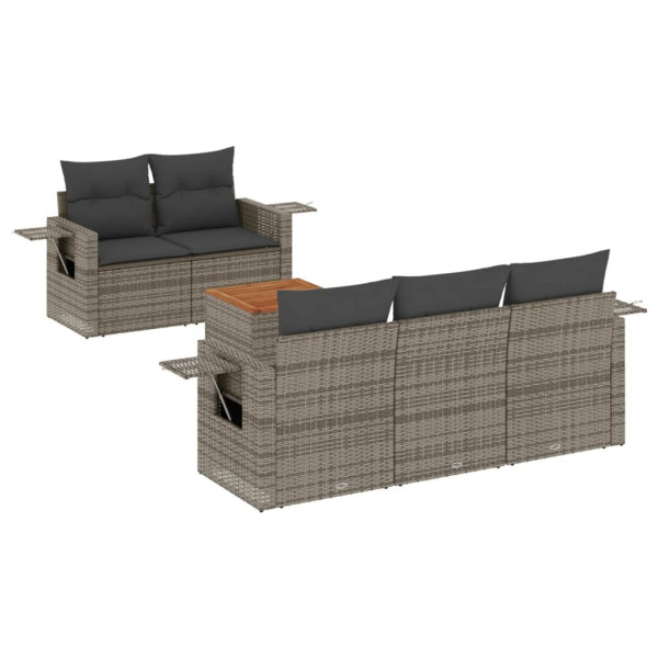 6 pcs conjunto sofás de jardim com almofadões vime cinzento M 2