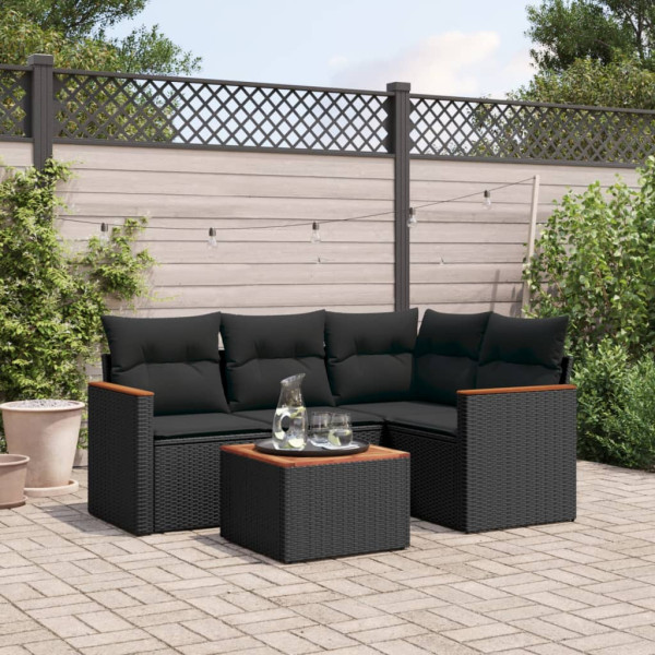 5 pcs conjunto sofás de jardim com almofadões vime PE preto D