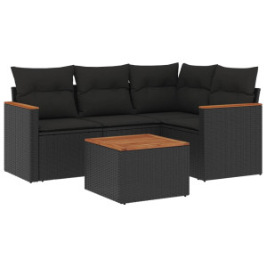 5 pcs conjunto sofás de jardim com almofadões vime PE preto H