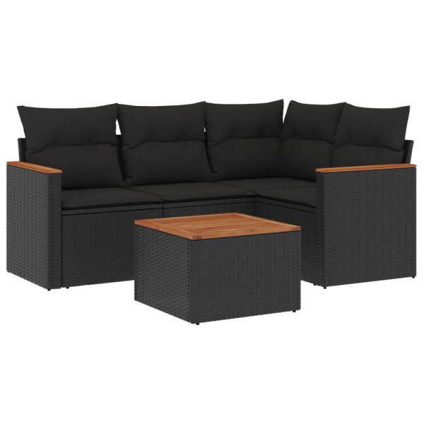 Set de muebles de jardín 5 pzas y cojines ratán sintético negro M 2