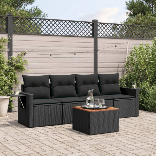 5 pcs conjunto sofás de jardim com almofadões vime PE preto D