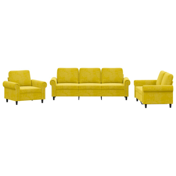 3 pcs conjunto de sofás com almofadões veludo amarelo M 2