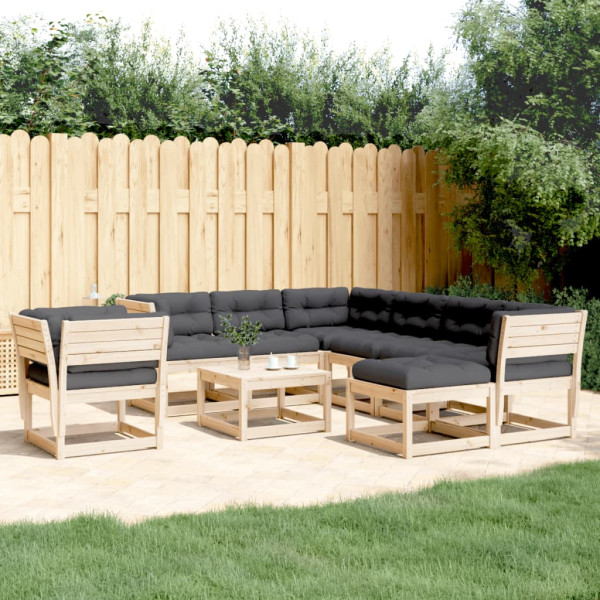 8 pcs conjunto lounge de jardim c/ almofadões pinho maciço D
