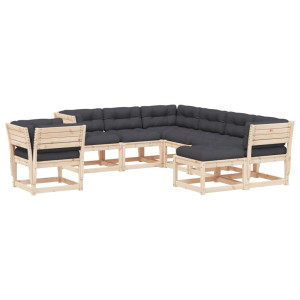 8 pcs conjunto lounge de jardim c/ almofadões pinho maciço H