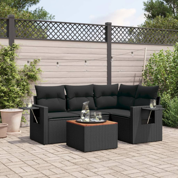 Set de muebles de jardín 5 pzas y cojines ratán sintético negro D