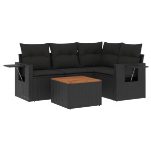 Set de muebles de jardín 5 pzas y cojines ratán sintético negro H