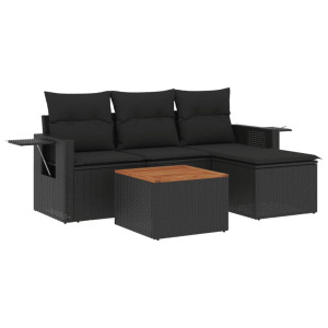 Set de muebles de jardín 5 pzas y cojines ratán sintético negro H