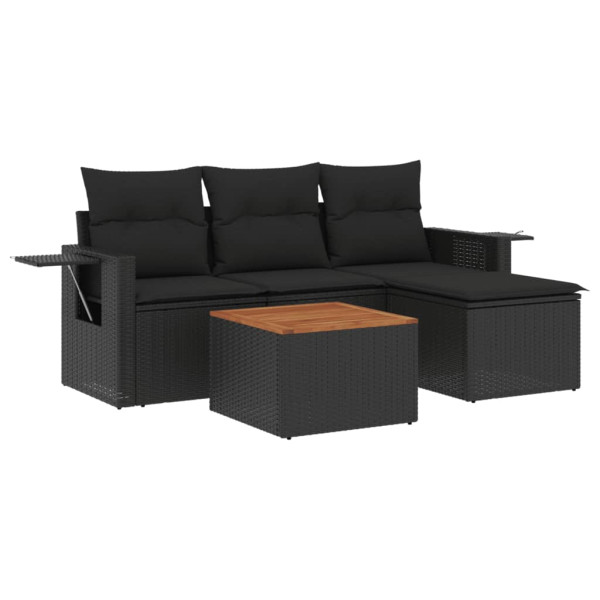 5 pcs conjunto sofás de jardim com almofadões vime PE preto M 2