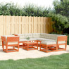 Set muebles jardín 8 pzas con cojines madera pino marrón cera 1