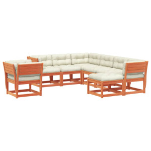 Set muebles jardín 8 pzas con cojines madera pino marrón cera H