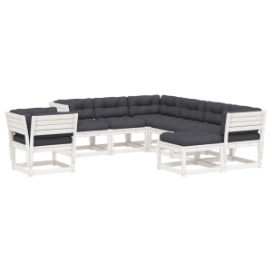 Set muebles jardín con cojines 8 pzas madera maciza pino blanco H