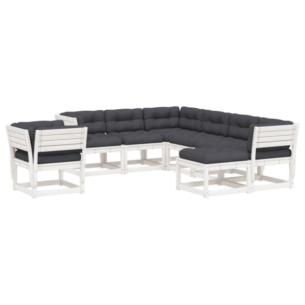 Set muebles jardín con cojines 8 pzas madera maciza pino blanco M 2