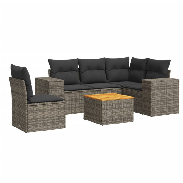 6 pcs conjunto sofás de jardim com almofadões vime cinzento M 2