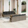Set de muebles de jardín 9 pzas y cojines ratán sintético gris 1