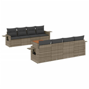 9 pcs conjunto sofás p/ jardim com almofadões vime PE cinzento H