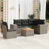 6 pcs conjunto sofás de jardim com almofadões vime cinzento 1