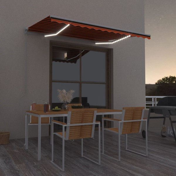 Toldo manual retráctil con LED naranja y marrón 300x250 cm D