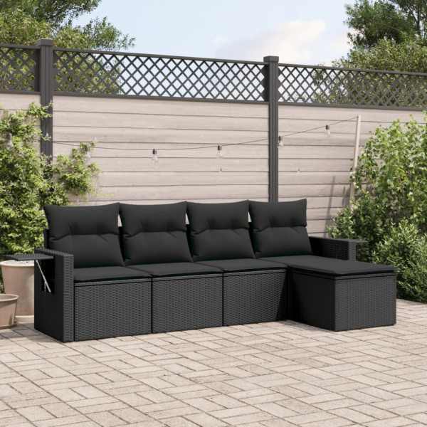 5 pcs conjunto sofás de jardim com almofadões vime PE preto D