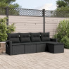 5 pcs conjunto sofás de jardim com almofadões vime PE preto 1