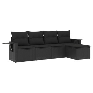 Set de muebles de jardín 5 pzas y cojines ratán sintético negro H
