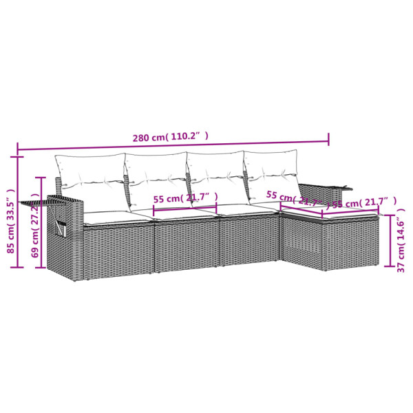Set de muebles de jardín 5 pzas y cojines ratán sintético negro M 3