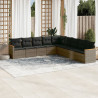 9 pcs conjunto sofás p/ jardim com almofadões vime PE cinzento 1