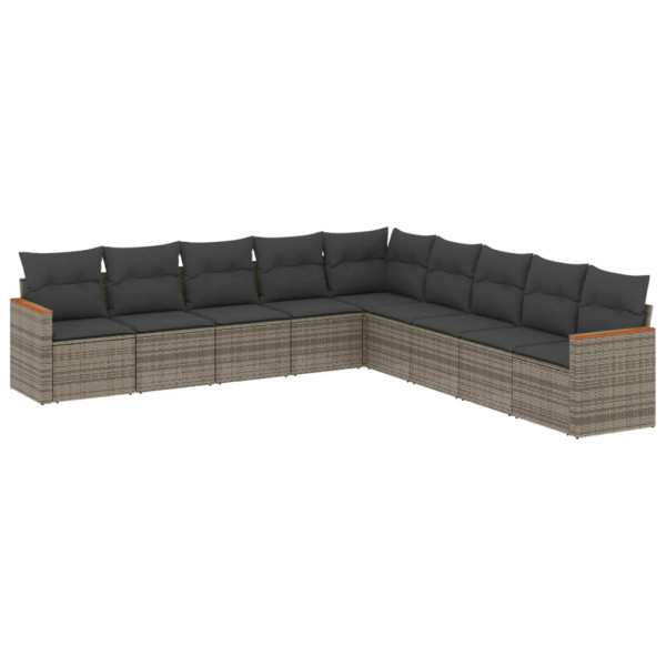 9 pcs conjunto sofás p/ jardim com almofadões vime PE cinzento M 2