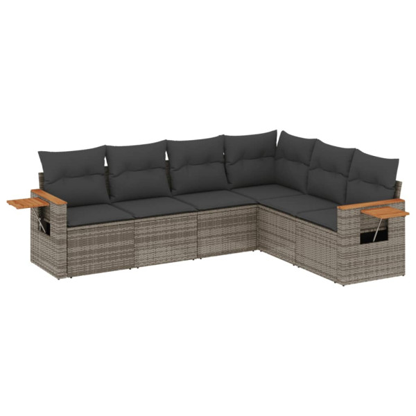 Set de muebles de jardín 6 pzas y cojines ratán sintético gris M 2