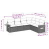 6 pcs conjunto sofás de jardim com almofadões vime cinzento 3