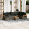 9 pcs conjunto sofás p/ jardim com almofadões vime PE cinzento 1