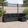 5 pcs conjunto sofás de jardim com almofadões vime PE preto 1