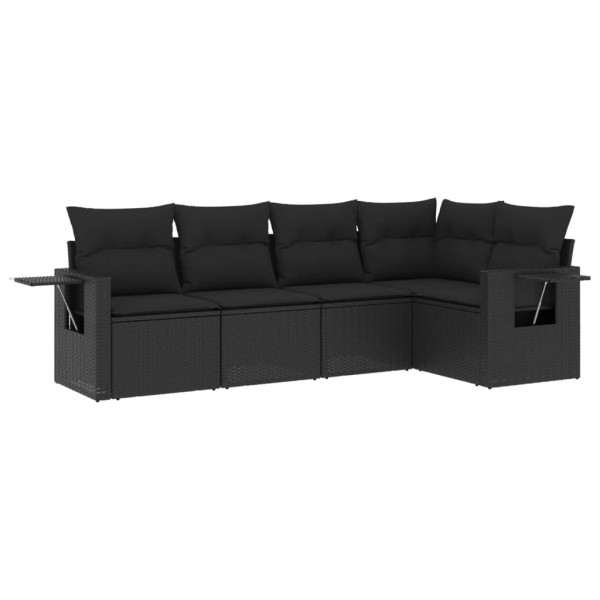 5 pcs conjunto sofás de jardim com almofadões vime PE preto M 2
