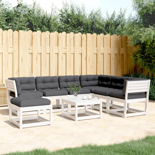 7 pcs conj. lounge de jardim c/ almofadões pinho maciço branco D