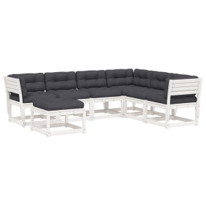 7 pcs conj. lounge de jardim c/ almofadões pinho maciço branco H