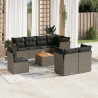 9 pcs conjunto sofás p/ jardim com almofadões vime PE cinzento 1