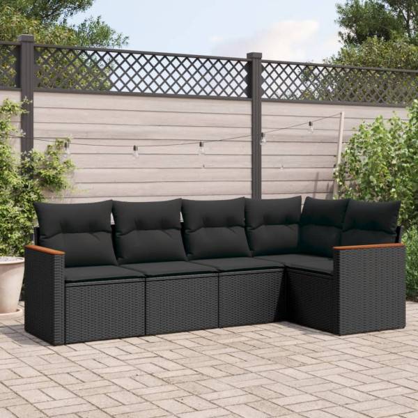 5 pcs conjunto sofás de jardim com almofadões vime PE preto D