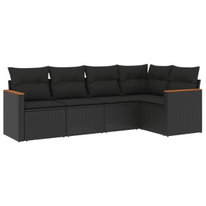 Set de muebles de jardín 5 pzas y cojines ratán sintético negro H