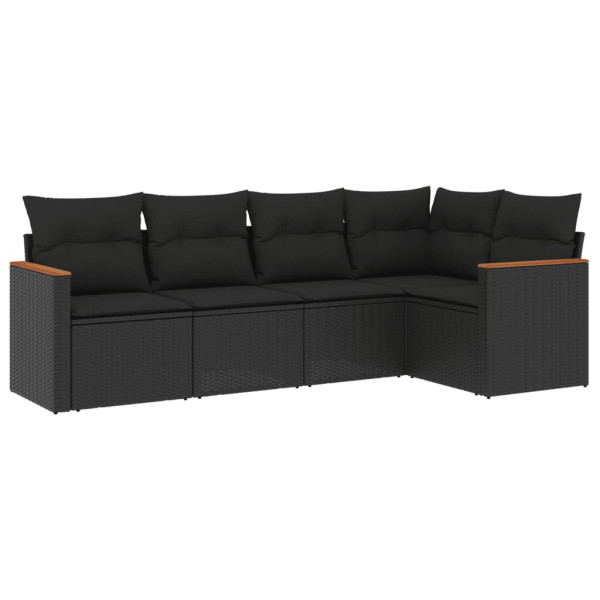 Set de muebles de jardín 5 pzas y cojines ratán sintético negro M 2