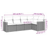 Set de muebles de jardín 5 pzas y cojines ratán sintético negro 3