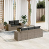 Set de muebles de jardín 6 pzas y cojines ratán sintético gris 1