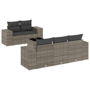 6 pcs conjunto sofás de jardim com almofadões vime cinzento H