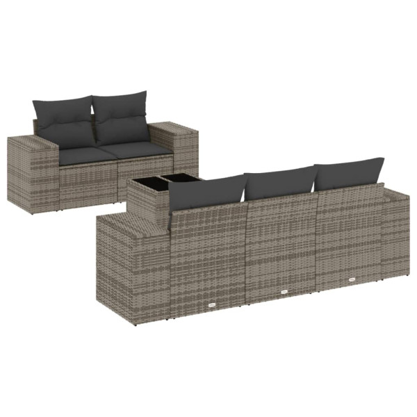 6 pcs conjunto sofás de jardim com almofadões vime cinzento M 2