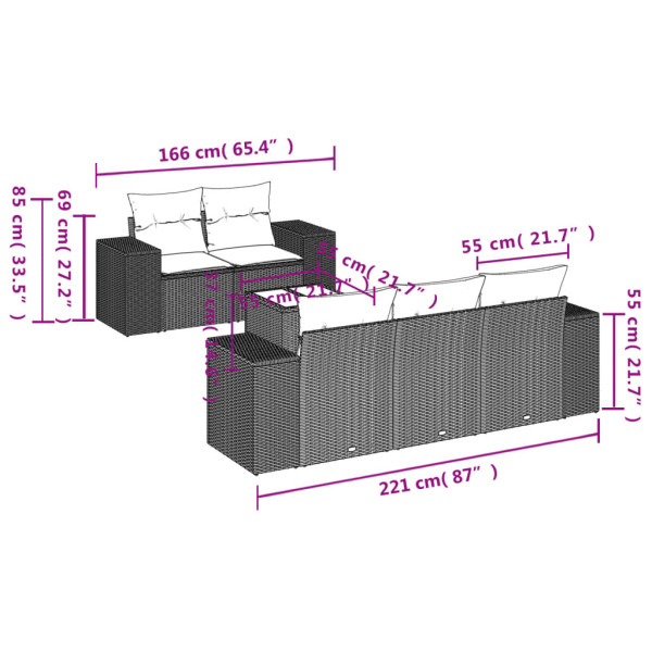 Set de muebles de jardín 6 pzas y cojines ratán sintético gris M 3