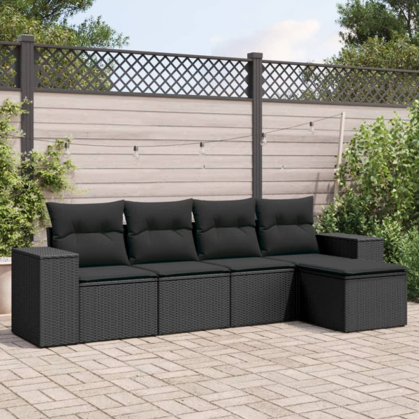 Set de muebles de jardín 5 pzas y cojines ratán sintético negro D