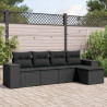 5 pcs conjunto sofás de jardim com almofadões vime PE preto 1