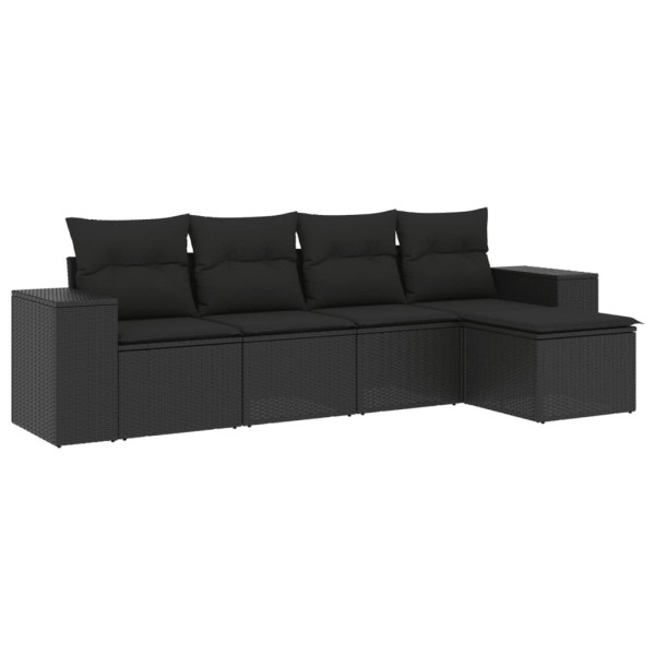 Set de muebles de jardín 5 pzas y cojines ratán sintético negro M 2
